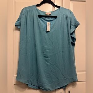 LOFT Women's Teal V-Neck Blouse
